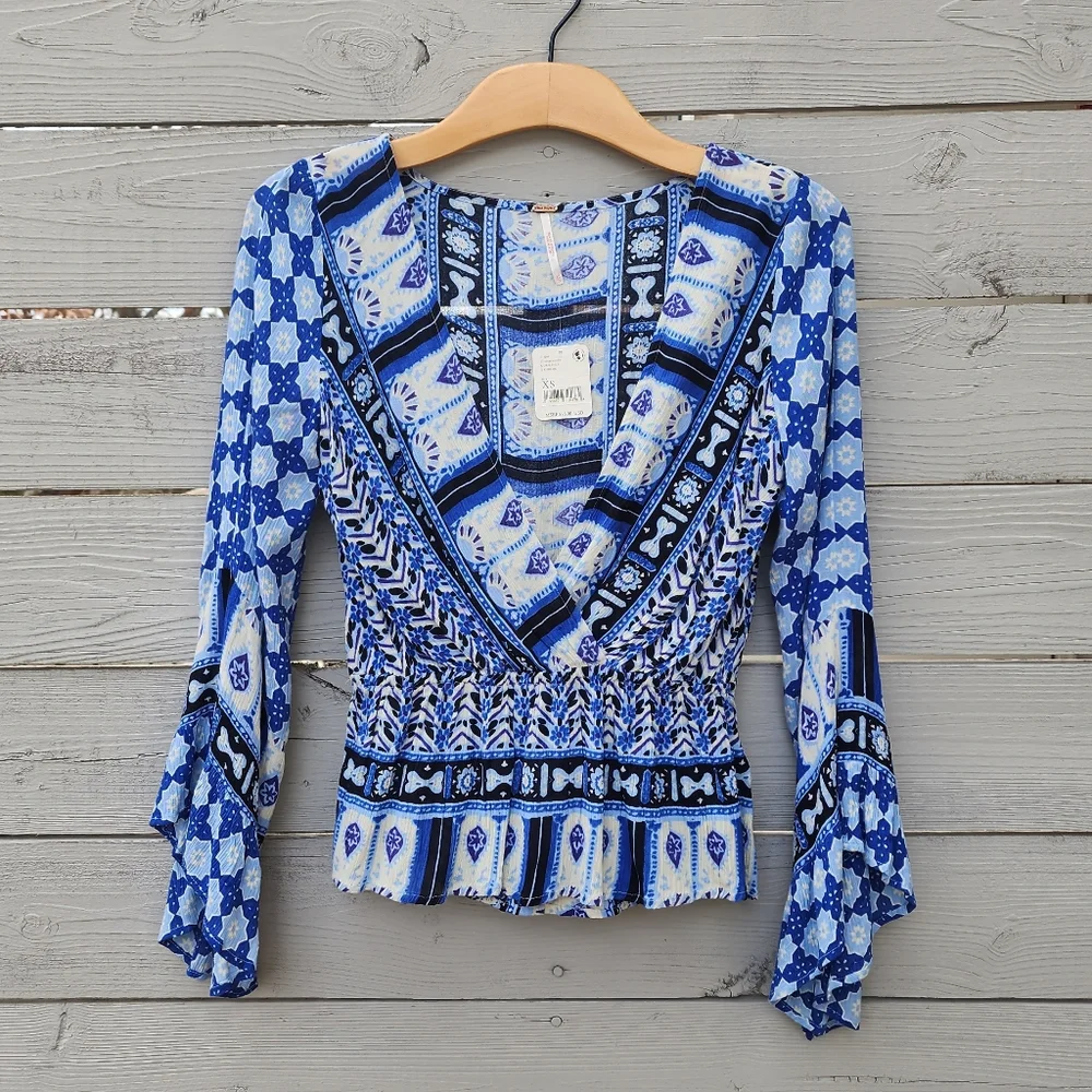 NWT Free People Rosalie Wrap Top Indigo